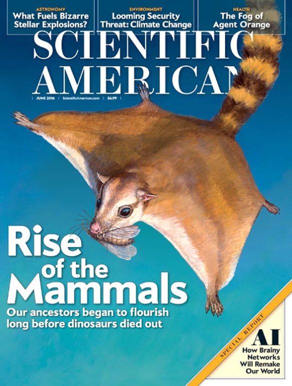 Figure 1. Scientific American recently featured Volaticotherium on its cover. James Gurney is the illustrator here. 