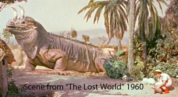 Figure 2. Scene from the 1960 film, The Lost World, featuring a giant iguana with horns added presaging the appearance of Shringasaurus. 